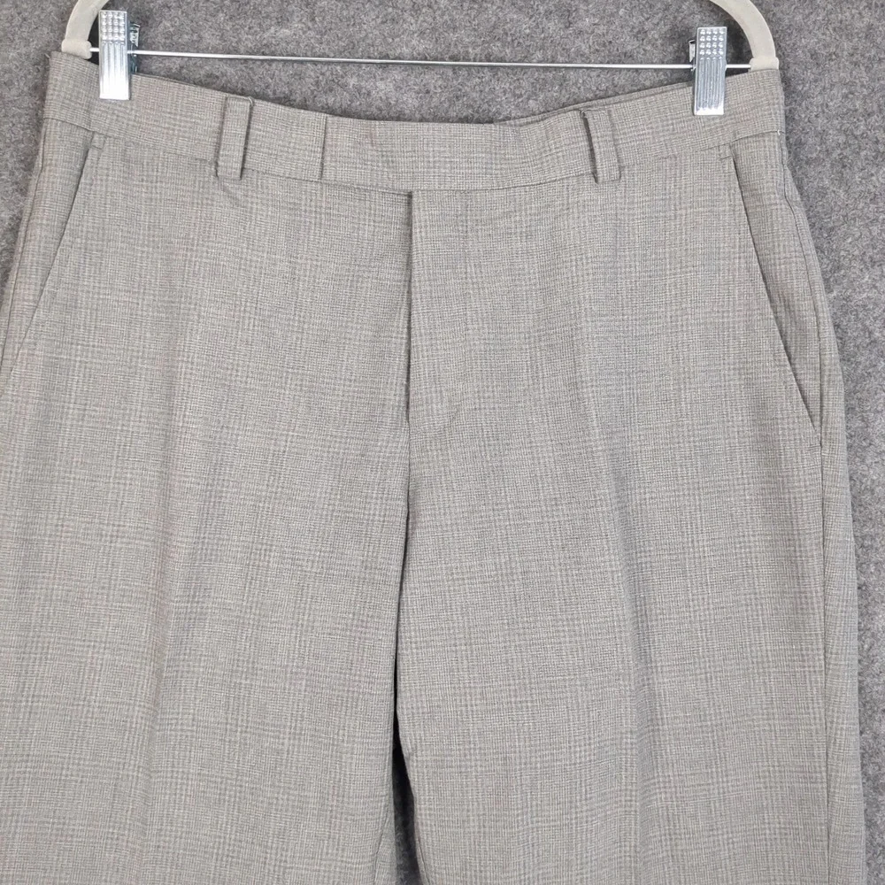 Kenneth Cole Reaction Mens Gray Plaid Dress Pants 34x29 Business Casual Trousers